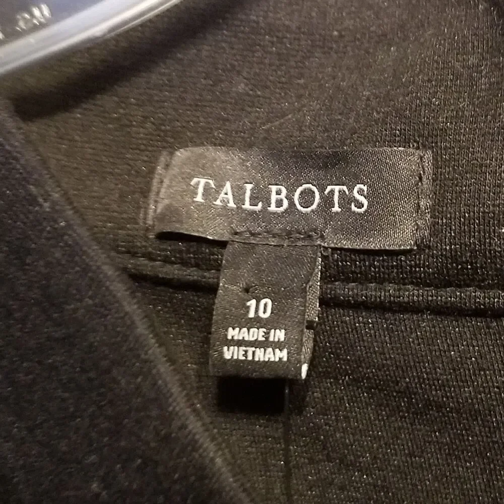 Talbots 10 Dress Black Sheer Sleeves Mock Neck Shift Short Mod Retro Whimsigoth